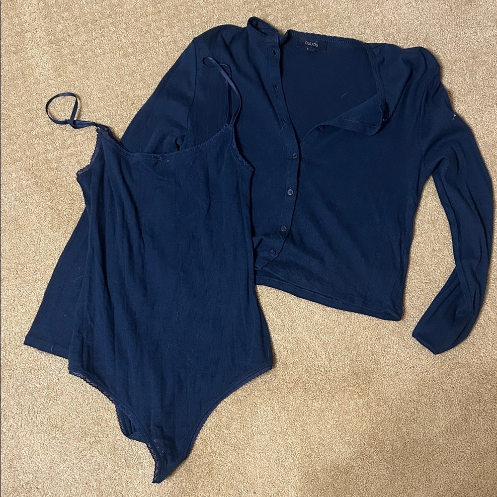 Nuuds Navy Blue Women's Bodysuit and Cardigan Set